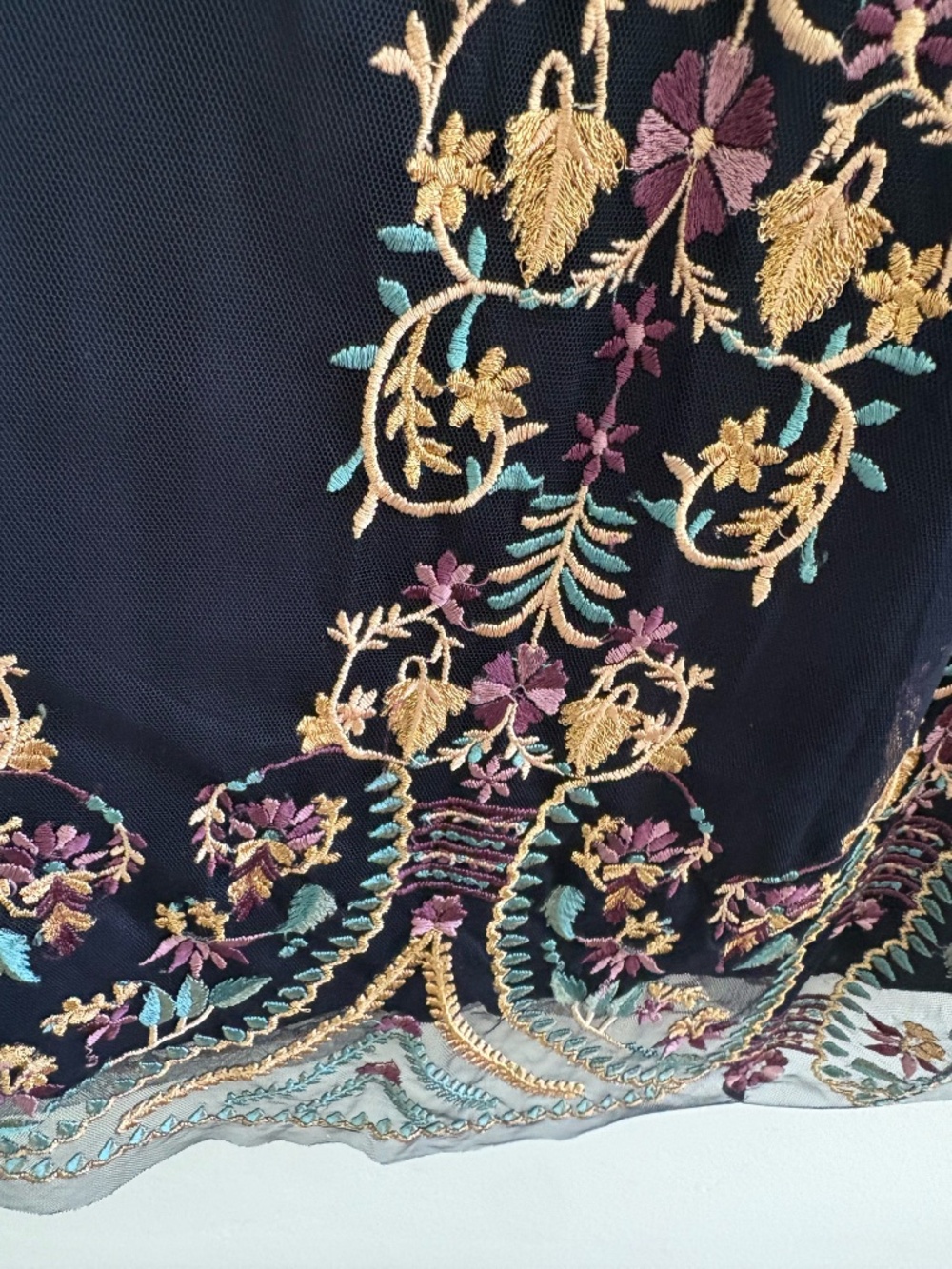 Sundance/S/ Dark blue layered and embroidered full midi length skirt - Picture 3 of 4
